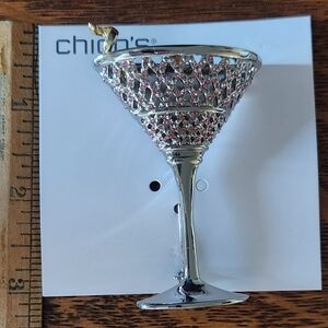 Chico's Rhinestone Martini Glass Brooch in Pink and Silver